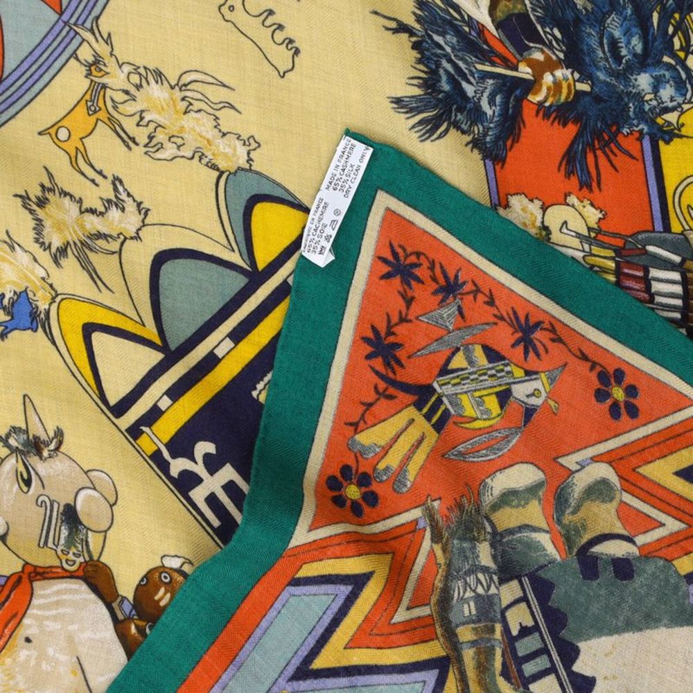 Hermes Kachinas Shawl Printed Cashmere and Silk 140 Multicolor - Picture 4 of 4
